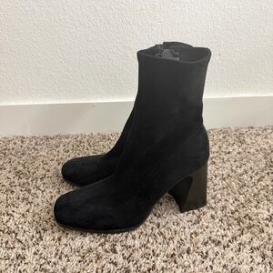 Primark Women’s Black Wide Heel Suede-Like Zipper Ankle Boots Size 9